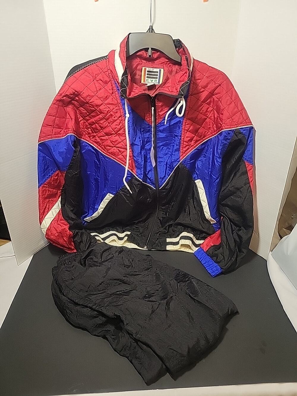 Vintage EVR Track Suit Quilted Colorblock Womens Top LG Pants SM EUC
